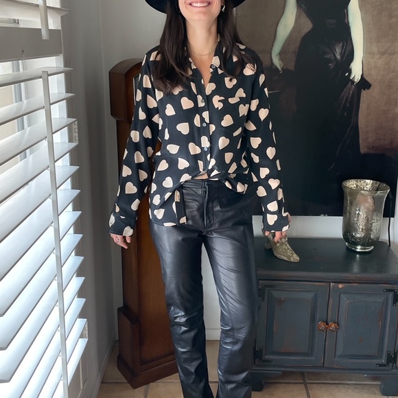 BALENCIAGA BLACK LEATHER PANTS/TROUSERS